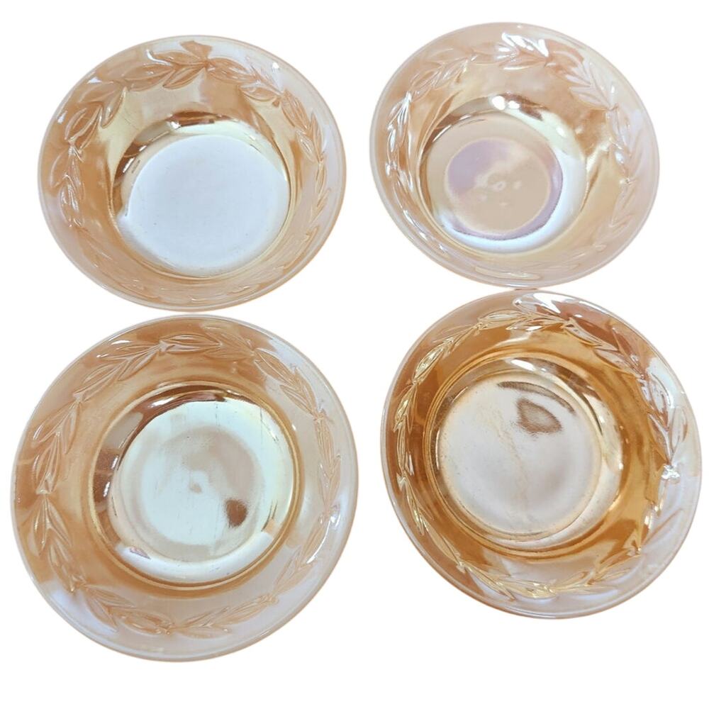 VTG Anchor Hocking Fire King peach luster cream & sugar bowls & 4 dessert